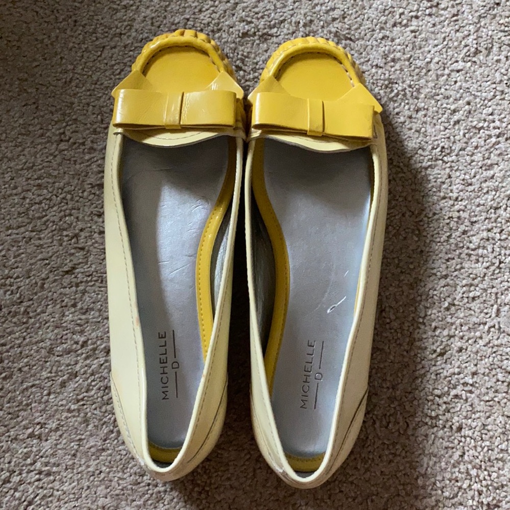 Michelle D Yellow Leather flats With Bows